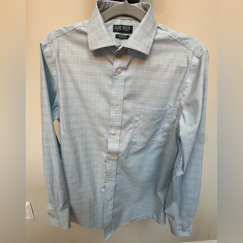 Men's Ralph Lauren Blue and Green Plaid Button-down Shirt